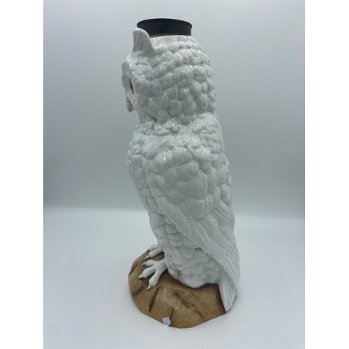 57 - Antique Porcelain Owl with Glass Eyes - A/F