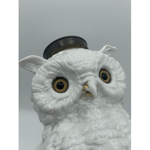 57 - Antique Porcelain Owl with Glass Eyes - A/F