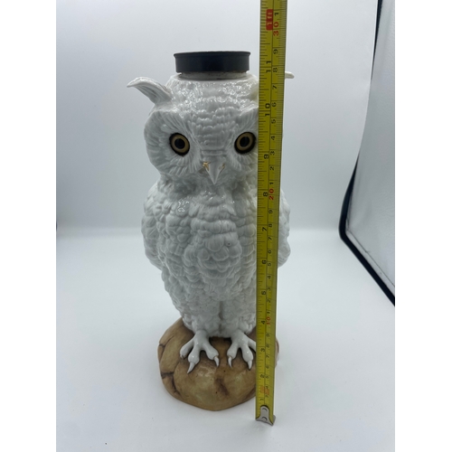 57 - Antique Porcelain Owl with Glass Eyes - A/F