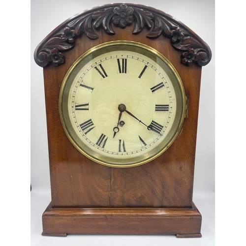 58 - 19th Century Mahogany cased Fusee Bracket Clock with rear glazed window exposing movement