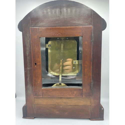 58 - 19th Century Mahogany cased Fusee Bracket Clock with rear glazed window exposing movement