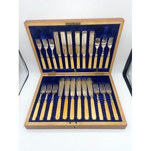 60 - Silver plate and bone handled cutlery box set