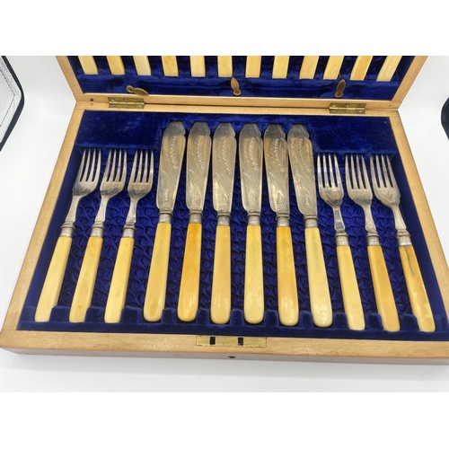 60 - Silver plate and bone handled cutlery box set