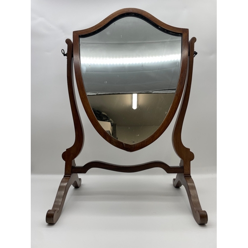 117 - Victorian Mahogany Framed Shield Dressing Mirror - 58cm x 39cm