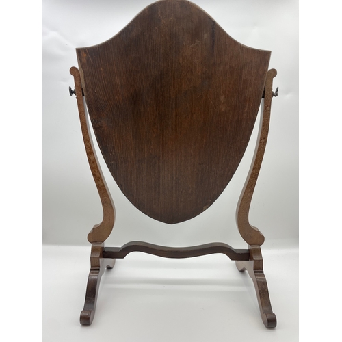 117 - Victorian Mahogany Framed Shield Dressing Mirror - 58cm x 39cm