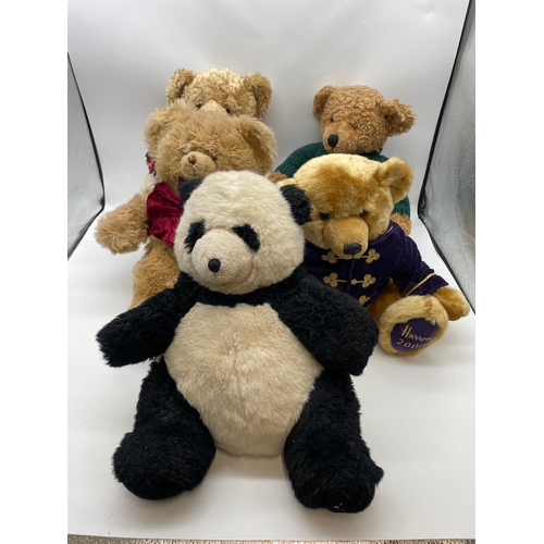 76 - Lot of Five 1990-2000's Harrods Teddy Bears