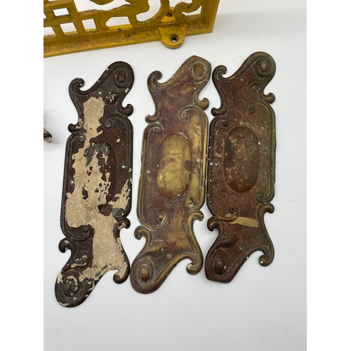 122 - Antique Cast Iron Shelving Brackets and Brass Finger Plates