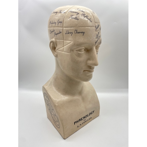 Large Vintage Distressed Glazed Phrenology Head by L N Fowler - Late 20th Century - 45cm