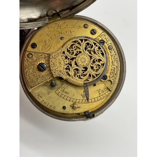 124 - Sterling Silver Cased Verge Fusee Pocket Watch by A Heale London in Holder London 1846 Model number ... 