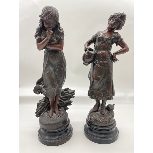 126 - Two French Spelter Bronze Statues on bases La Madelon by Francois Moreau & Frimas - Ferville-Suan 
a... 