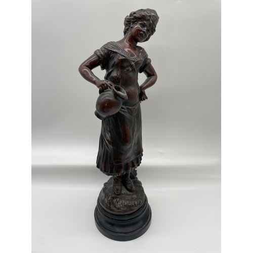 126 - Two French Spelter Bronze Statues on bases La Madelon by Francois Moreau & Frimas - Ferville-Suan 
a... 