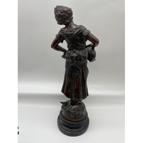 126 - Two French Spelter Bronze Statues on bases La Madelon by Francois Moreau & Frimas - Ferville-Suan 
a... 