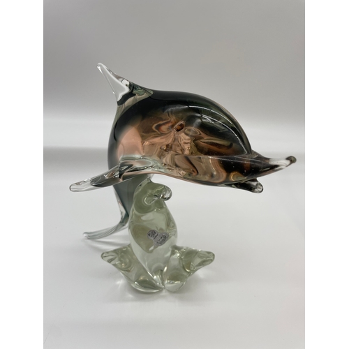 160 - Murano Glass Dolphin Sculpture + Two art glass ornaments