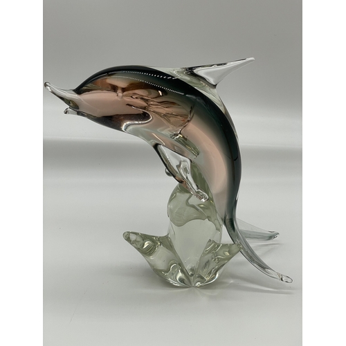 160 - Murano Glass Dolphin Sculpture + Two art glass ornaments