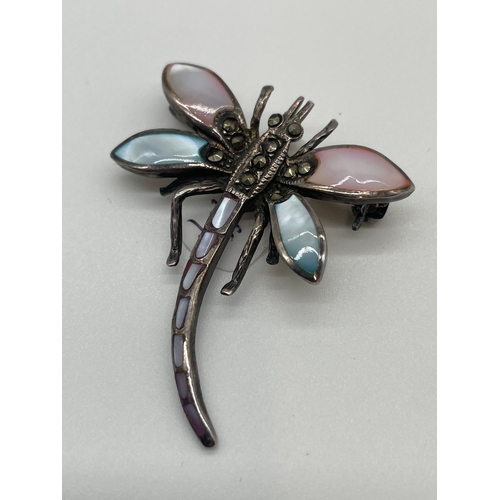 64 - Lot of Five Edwardian Silver Marquisette Dragon Fly Brooches with various inset stones