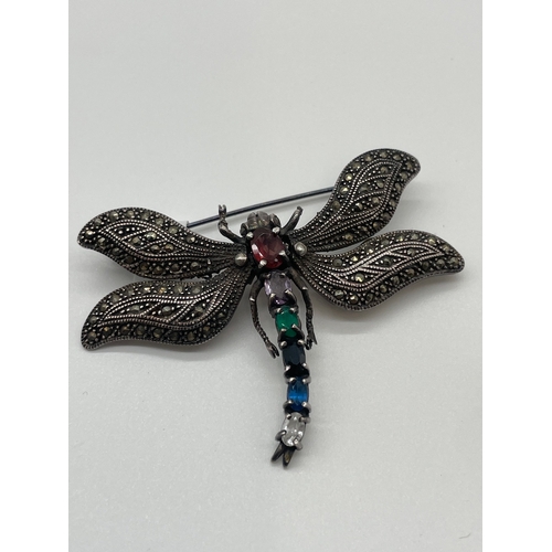 64 - Lot of Five Edwardian Silver Marquisette Dragon Fly Brooches with various inset stones