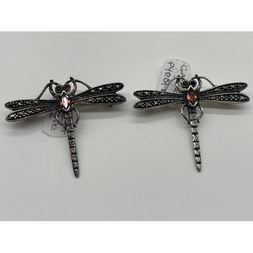 64 - Lot of Five Edwardian Silver Marquisette Dragon Fly Brooches with various inset stones