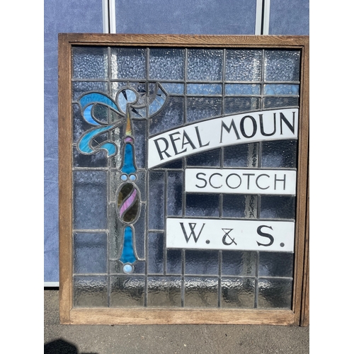 140 - Antique Real Mountain Dew Scotch Whisky W & S Strong Ltd Stain Glass Advertisement Window 79