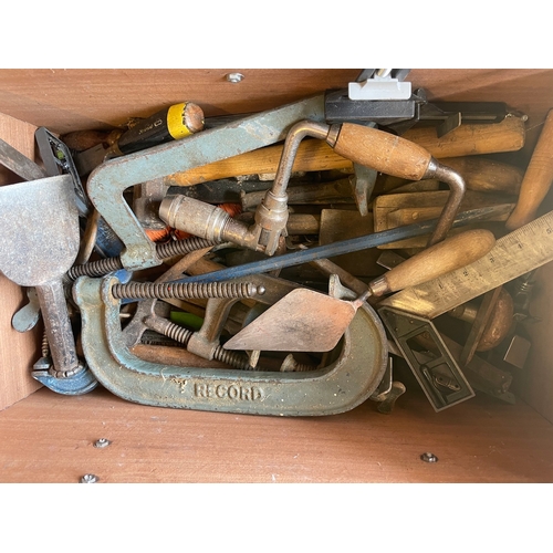 304 - Quantity of vintage carpentry & builders tools + chest