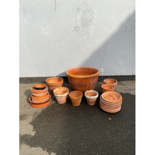 333 - Selection of terracotta pots and base trays.

Dimensions of largest for reference - 11