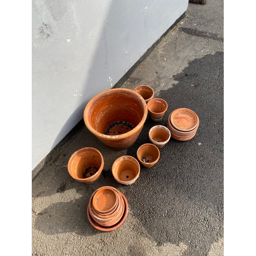 333 - Selection of terracotta pots and base trays.

Dimensions of largest for reference - 11