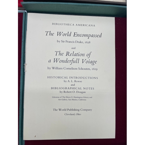 77 - Two cased leather bound books - The World encompassed by Sir Francis Drake + The Discovery of The Di... 