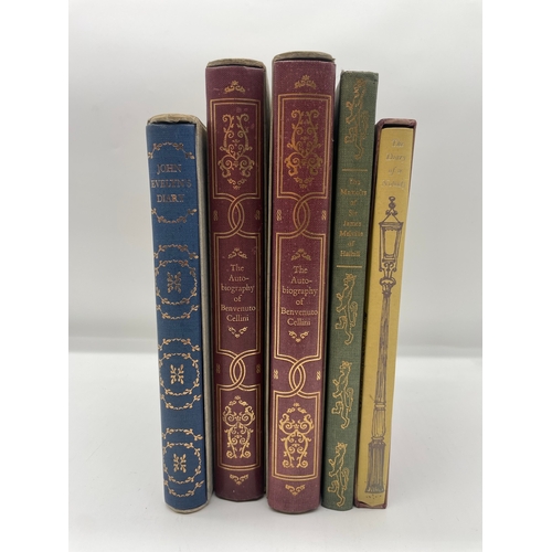 83 - Five Folio Society Books - John Evelyns Diary, Auto Biography of Cellini (2) + others