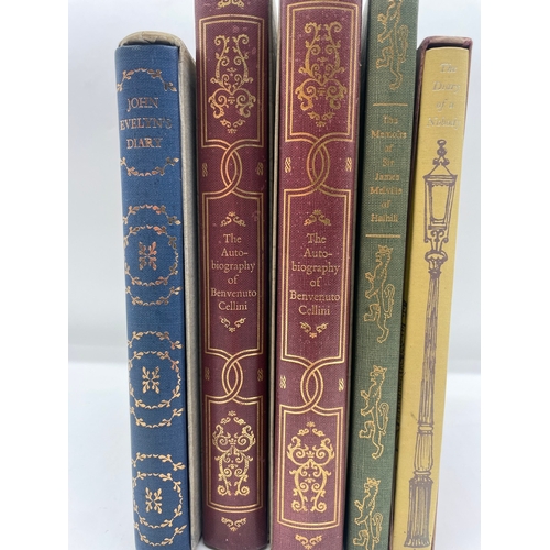 83 - Five Folio Society Books - John Evelyns Diary, Auto Biography of Cellini (2) + others