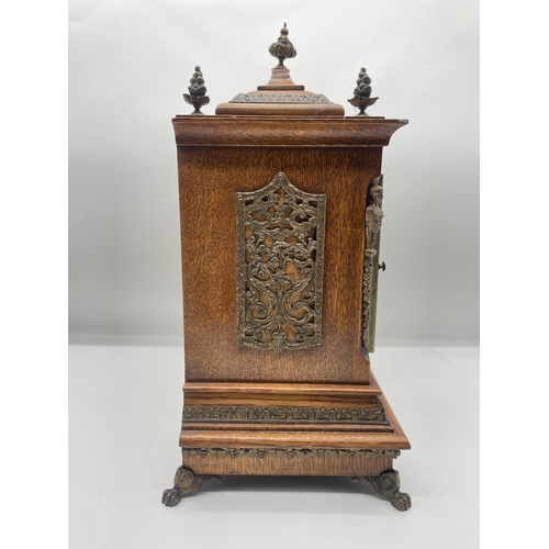 68 - Stunning 19th Century German Carved Oak and Brass Bracket Clock by Lenzkirch - G.W Boothby - Scarbor... 