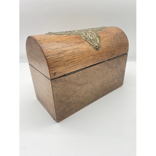 107 - 19th Century Domed Oak Chest / Tea Caddy w/ Key & Lock