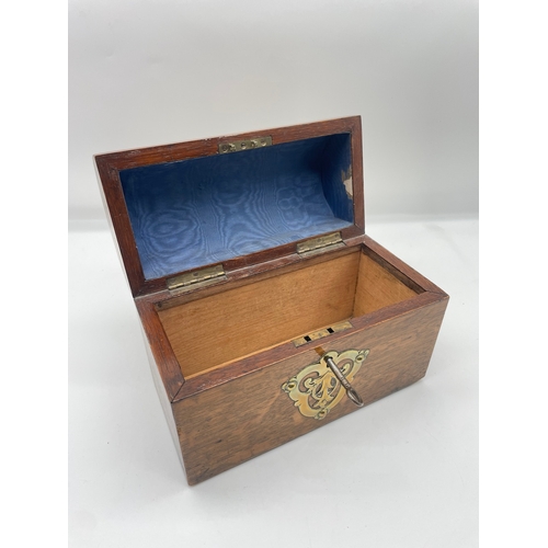 107 - 19th Century Domed Oak Chest / Tea Caddy w/ Key & Lock