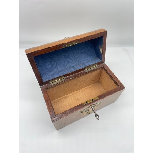 107 - 19th Century Domed Oak Chest / Tea Caddy w/ Key & Lock