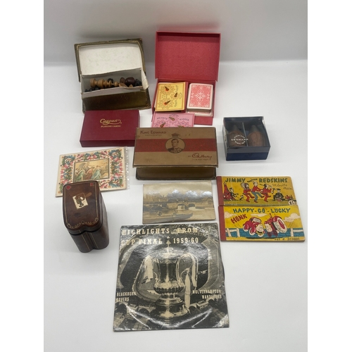 109 - Quantity of vintage collectables inc playing cards vintage chocolate boxes , Danish Sellers + others