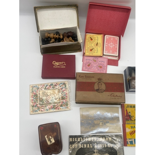 109 - Quantity of vintage collectables inc playing cards vintage chocolate boxes , Danish Sellers + others