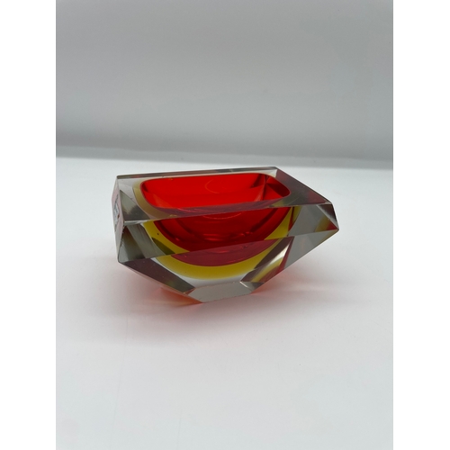 55 - Vintage red & Yellow Murano Glass Bowl by Alessandro Mandruzzato c1960's 14cm x 9cm