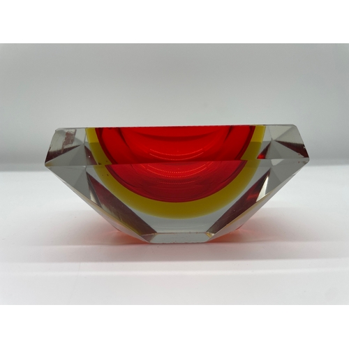 55 - Vintage red & Yellow Murano Glass Bowl by Alessandro Mandruzzato c1960's 14cm x 9cm