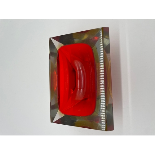 55 - Vintage red & Yellow Murano Glass Bowl by Alessandro Mandruzzato c1960's 14cm x 9cm