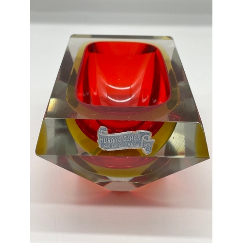 55 - Vintage red & Yellow Murano Glass Bowl by Alessandro Mandruzzato c1960's 14cm x 9cm