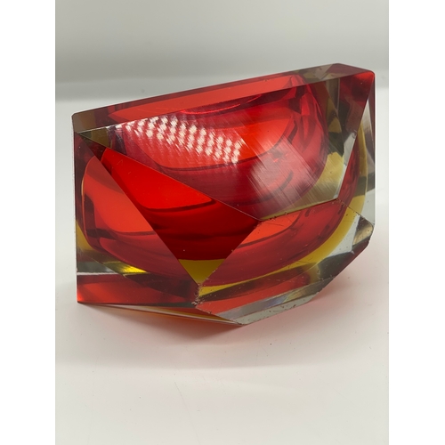 55 - Vintage red & Yellow Murano Glass Bowl by Alessandro Mandruzzato c1960's 14cm x 9cm