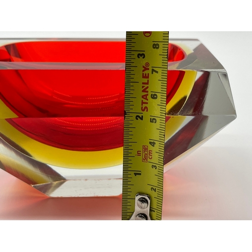 55 - Vintage red & Yellow Murano Glass Bowl by Alessandro Mandruzzato c1960's 14cm x 9cm