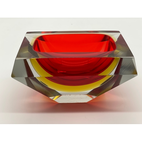 55 - Vintage red & Yellow Murano Glass Bowl by Alessandro Mandruzzato c1960's 14cm x 9cm