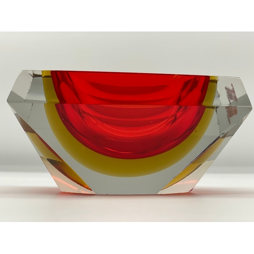 55 - Vintage red & Yellow Murano Glass Bowl by Alessandro Mandruzzato c1960's 14cm x 9cm