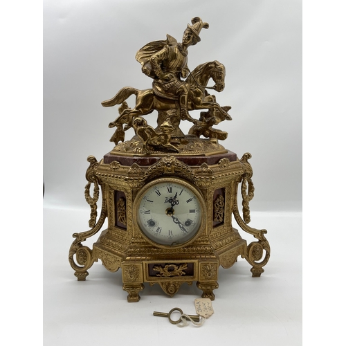 71 - Vintage Walt Brass & Marble French Ormolu Mantle Clock