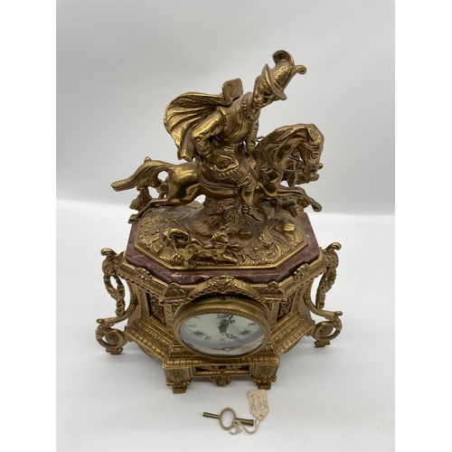 71 - Vintage Walt Brass & Marble French Ormolu Mantle Clock