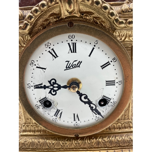 71 - Vintage Walt Brass & Marble French Ormolu Mantle Clock