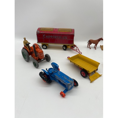 25 - Quantity of Vintage Dinky Farm yard models inc Chipperfields trailer