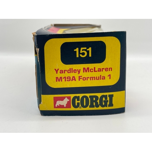 29 - Vintage Boxed Corgi 151 Yardley McLaren m19a Formula 1 + John Player Special whizz Wheels by Corgi