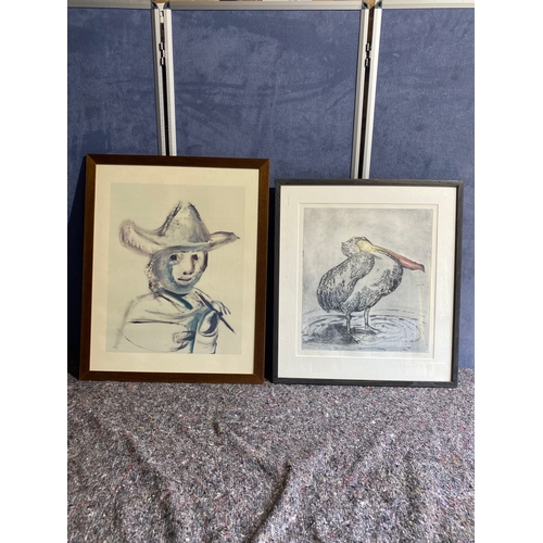 434 - A print of Picasso ' seen and done' and a watercolour signed 'Pelican in a puddle' by Sonia Rollo li... 