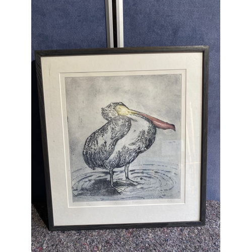 434 - A print of Picasso ' seen and done' and a watercolour signed 'Pelican in a puddle' by Sonia Rollo li... 