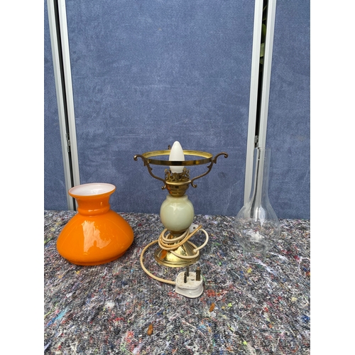 88 - Vintage oil lamp design table lamp with glass orange shade